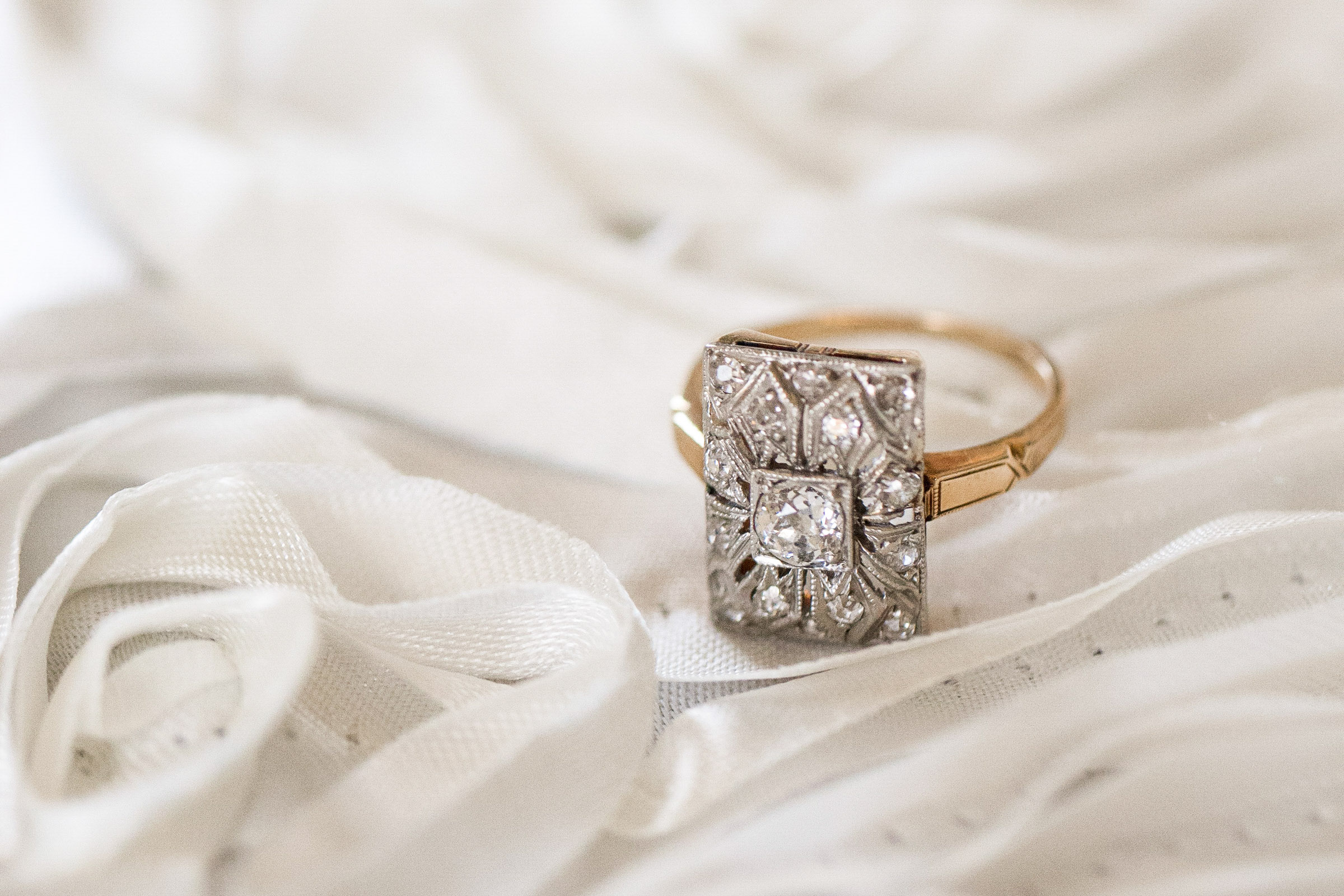 a beautiful engagement ring studded with diamonds